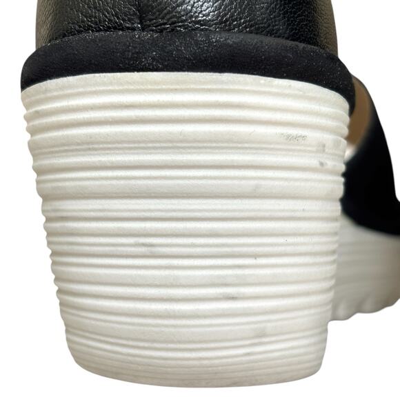 FLY London Yake Perforated Leather Wedge Sandals Black‎ Nubuck Sz 40 White Sole - Picture 9 of 16